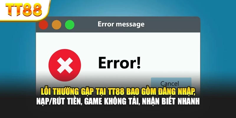 Lỗi thường gặp tại TT88 bao gồm đăng nhập, nạp/rút tiền, game không tải, nhận biết nhanh